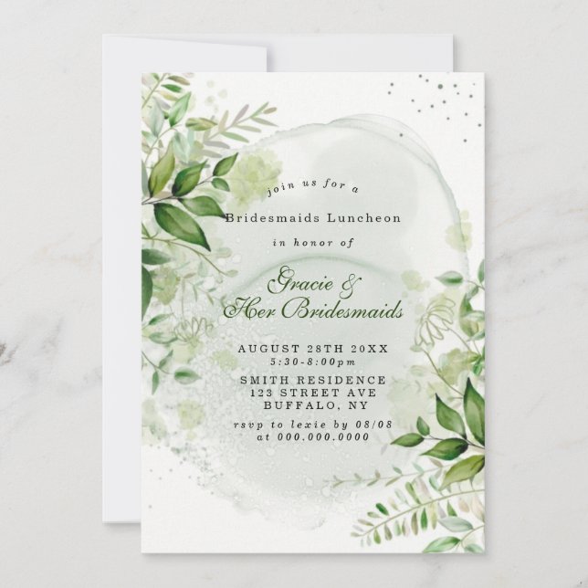 Rustic Green Bridesmaids White Luncheon Invitation (Devant)