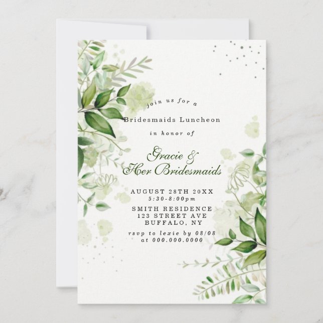 Rustic Green Bridesmaids White Luncheon Invitation (Devant)