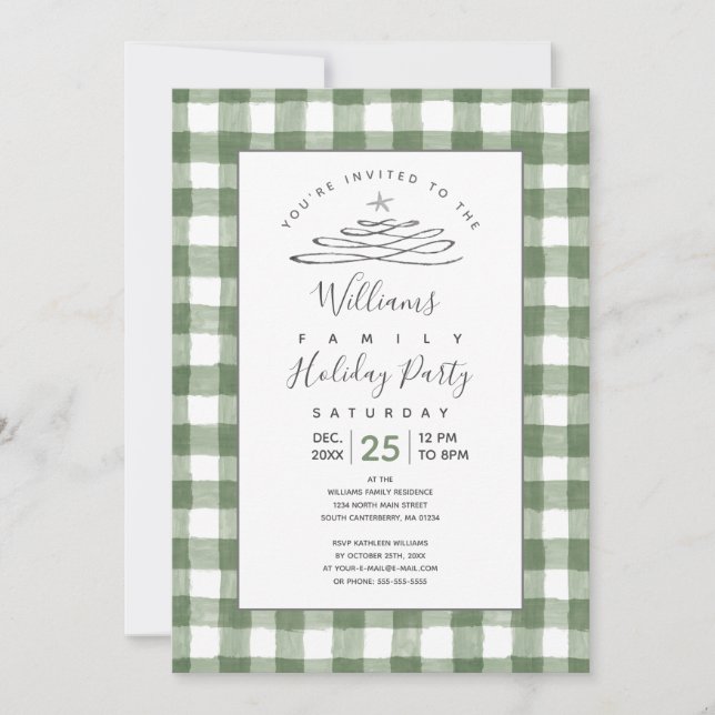 Rustic Green En vichy Holiday Invitation (Devant)