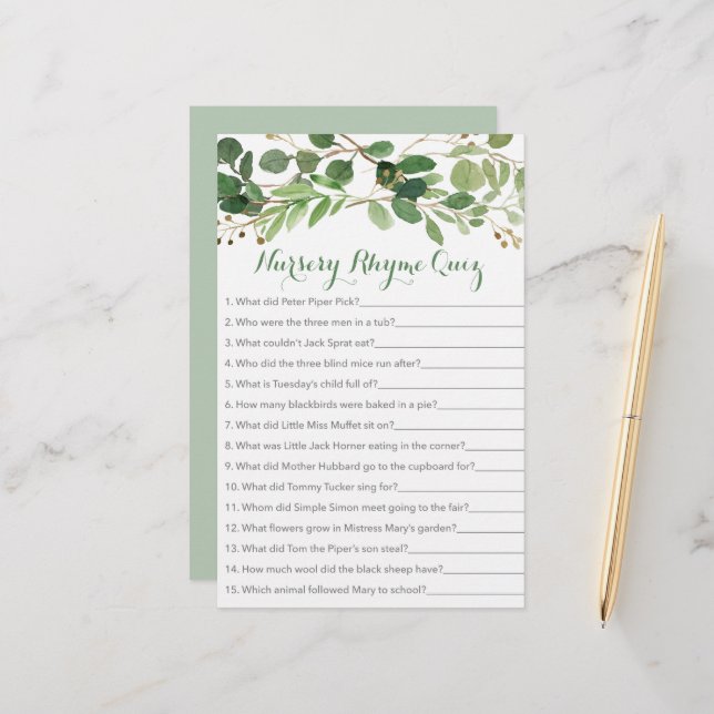 Rustic Green Floral Nursery Rhyme Jeu (Devant/Arrière en situation)