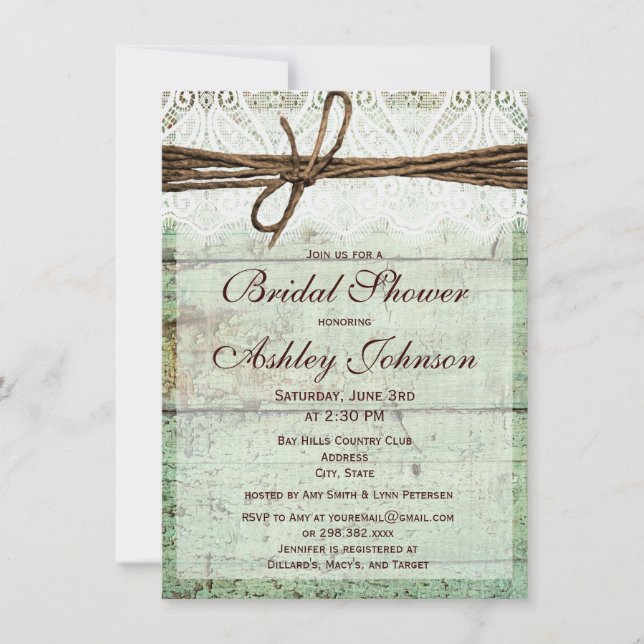 Rustic Green Grange Bois Bridal Douche Invitations (Devant)