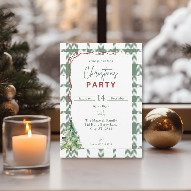 Rustic Green Plaid Christmas Party Invitation (Rustic Plaid Christmas Party Invitation)
