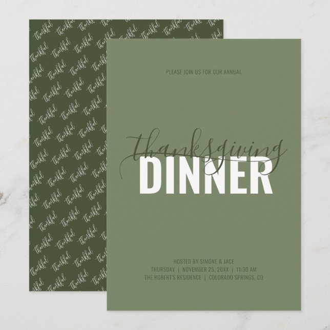 Rustic Green Thanksgiving Dîner de fête Invitation (Devant / Derrière)