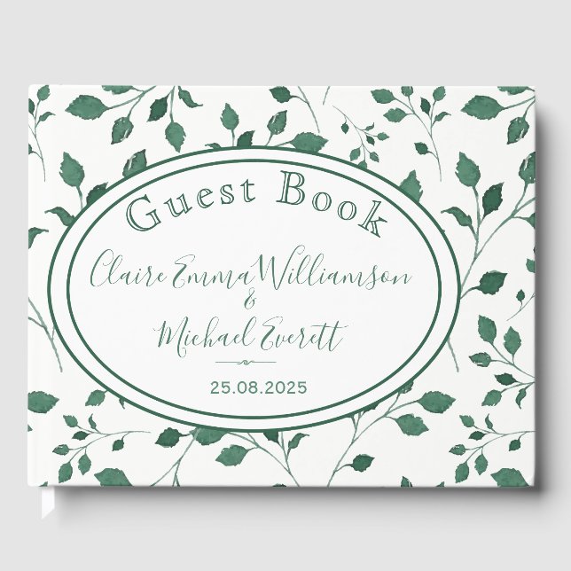 Rustic Green Watercolor Feuille Mariage Livre d'or (Recto)