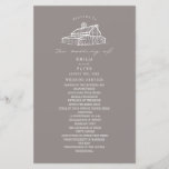 Rustic Gris Gris Gris Programme de mariage à la fe<br><div class="desc">Illustration d'art linéaire de grange avec améthyste gris couleur arrière - plan et texte blanc.</div>