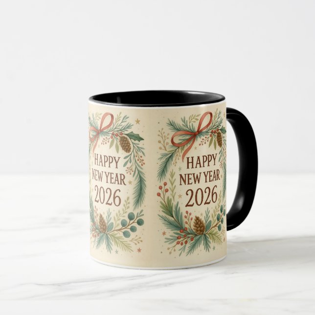 rustic happy new year 2026 coffee mug (Devant droit)