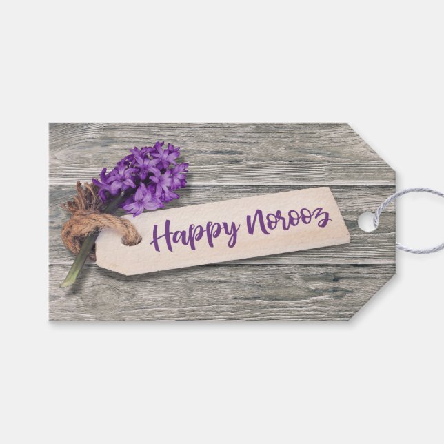 Rustic Happy Norooz Hyacinth - étiquette cadeau (Devant (Horizontal))