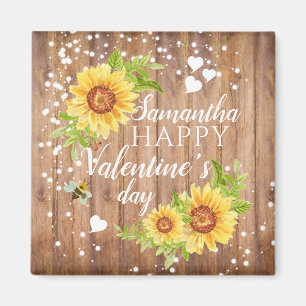 Rustic Happy Valentine's Floral Sunflower Magnet
