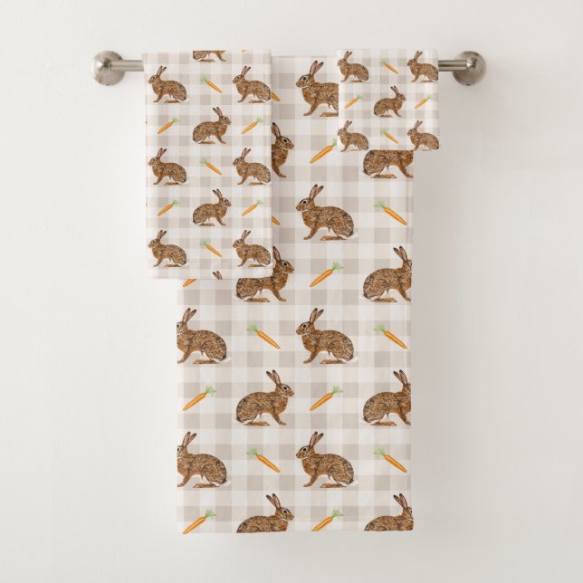 Rustic Hares And Carrots Beige Gingham Pattern (En situation)