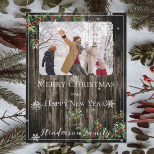 Rustic Holly Branches Flat Carte photo