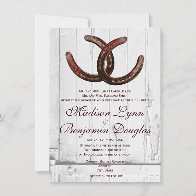 Rustic Horseshoes Pays Wood Wedding Invitations (Devant)