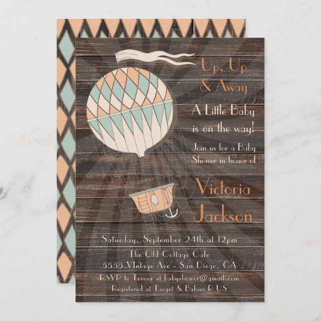 Rustic Hot-air Baby shower Invitation (Devant / Derrière)