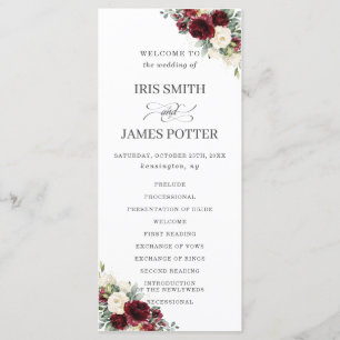 Rustic Ivory Bourgogne Floral Wedding Programme
