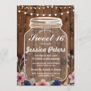 Rustic Jar Sweet 16 Party Bois Floral Invitation
