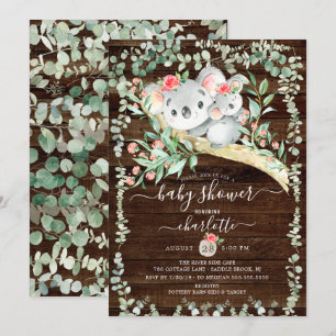Rustic Koala Bear Girls Baby shower Invitation