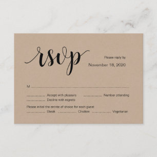 Rustic Kraft, couleur noire, carte RSVP de mariage