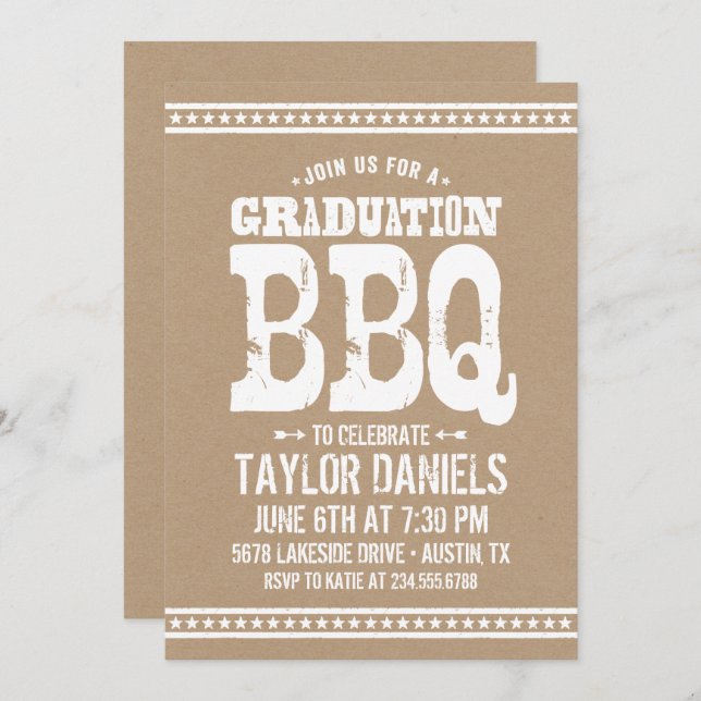 Rustic Kraft Graduation Party BBQ Invitation (Devant / Derrière)