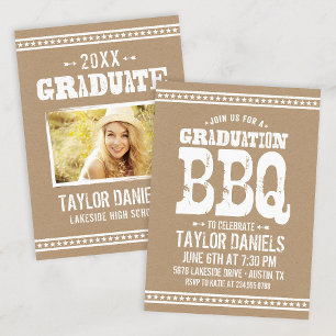 Rustic Kraft Graduation Photo BBQ Invitation