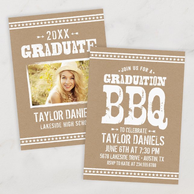 Rustic Kraft Graduation Photo BBQ Invitation (Créateur téléchargé)