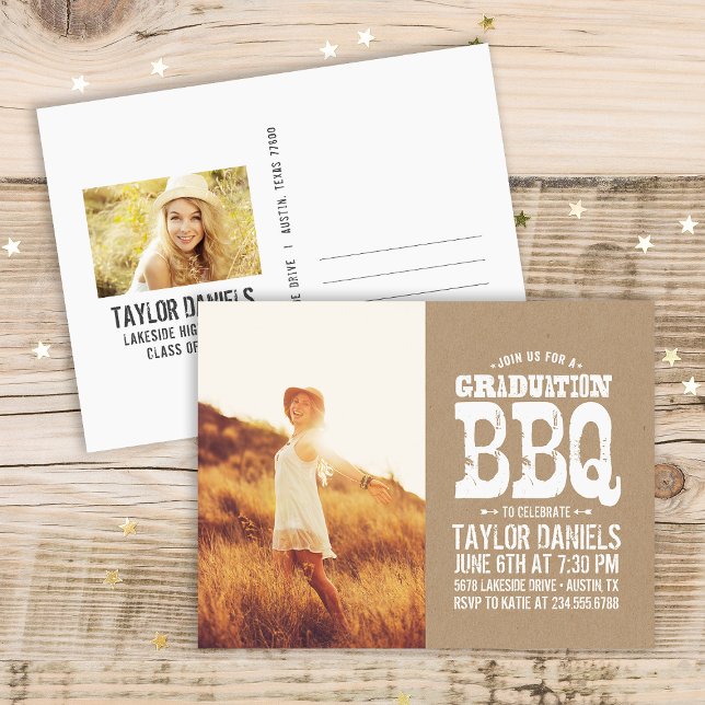Rustic Kraft Graduation Photo BBQ Invitation (Créateur téléchargé)