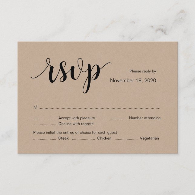 Rustic Kraft, police noire Couleur, carte RSVP de  (Devant)