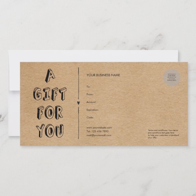 Rustic Kraft Un cadeau pour vous certificat cadeau (Devant)