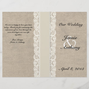 Rustic Lace & Burlap Ivory Ribbon Wedding Programm