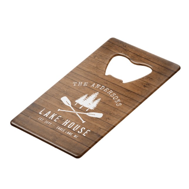 Rustic Lake House Bateau Arbres Bois Imprimer (Devant Angle)