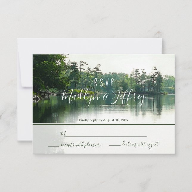 Rustic lakeside evergreens réflexion mariage rsvp (Devant)
