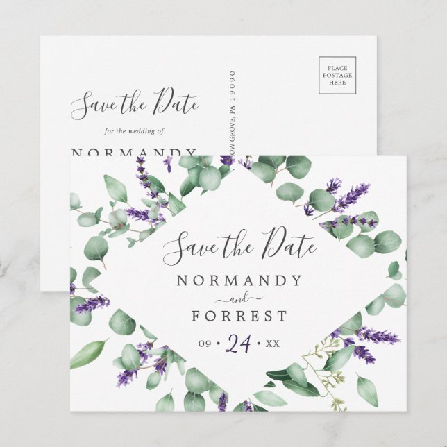 Rustic Lavender Enregistrer la carte postale Date (Devant / Derrière)
