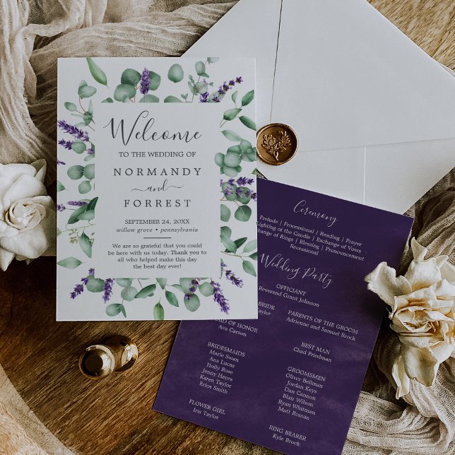 Rustic Lavender et Eucalyptus Wedding Programme (Créateur téléchargé)