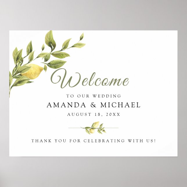 Rustic Lemon Greenery Affiche de bienvenue Mariage (Devant)