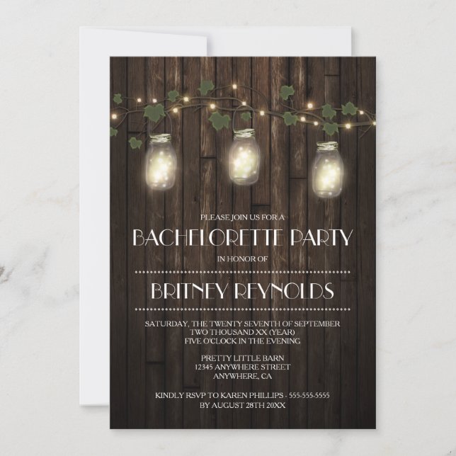 Rustic Lights Bachelorette Party Invitations (Devant)