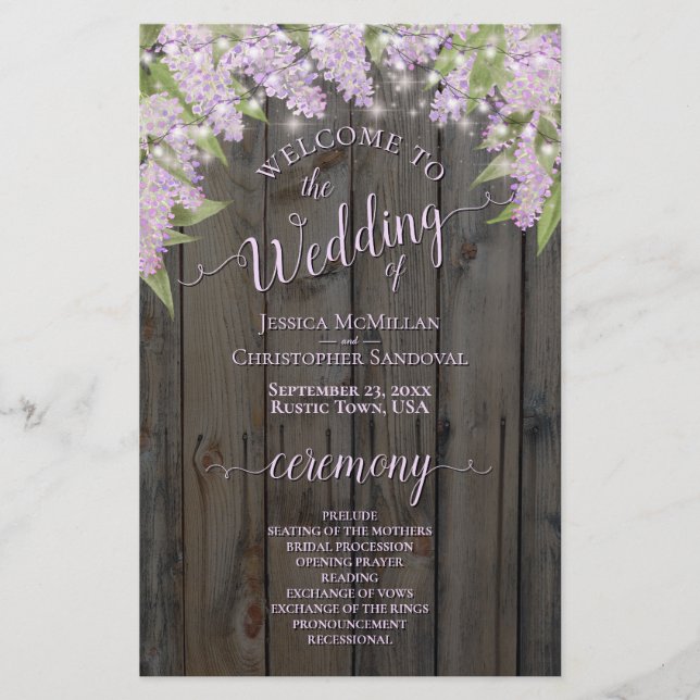 Rustic Lilacs on Barn Wood Programme de mariage bu (Devant)