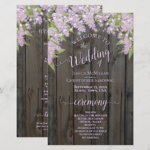 Rustic Lilacs on Barn Wood Programme de mariage bu