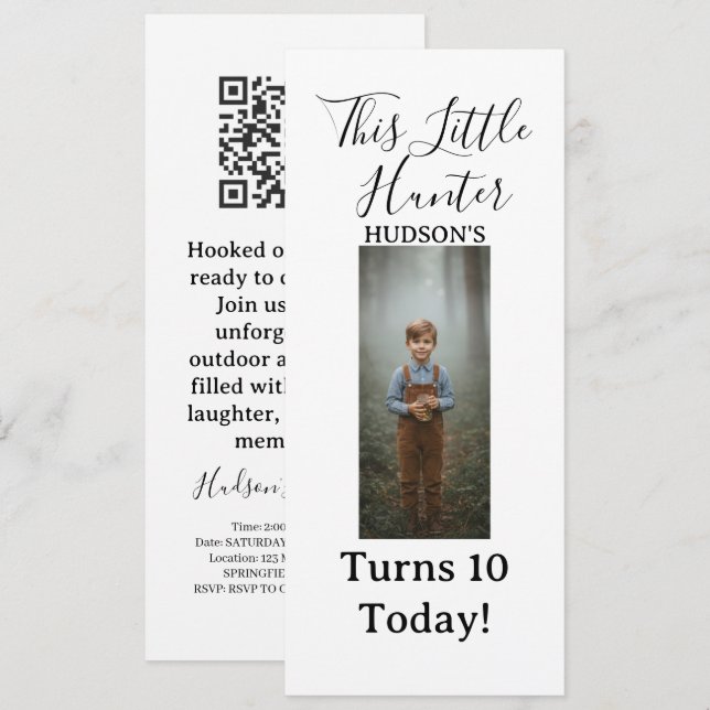 Rustic Little Hunter Photo Boy Birthday Invitation (Devant / Derrière)