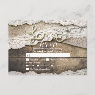 Rustic Love Rope Burlap Lace Wedding RSVP Répondre