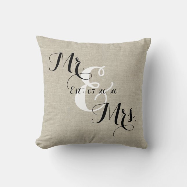 Rustic M. et Mme Linen Coussin de mariage personna (Recto)
