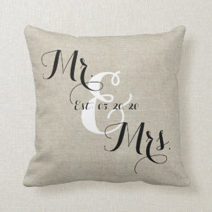 Rustic M. et Mme Linen Coussin de mariage personna