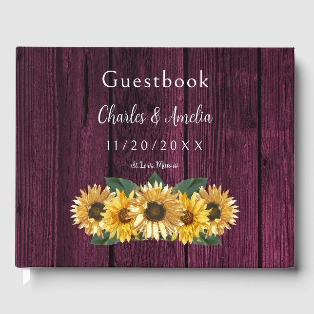 Rustic Magenta Sunflower Mariage Livre d'or (Recto)