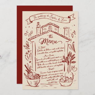 Rustic Main Drake Italien Menu Mariage Crème Rouge