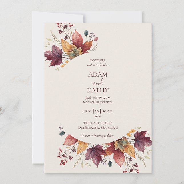 Rustic Maple Leaf Arch Fall Wedding Invitation (Devant)