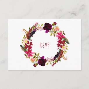 RUSTIC Maroon Floral Wreath Wood RSVP buffet 3979