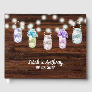 Rustic Mason Jar avec lumière Mariage livre d'hôte