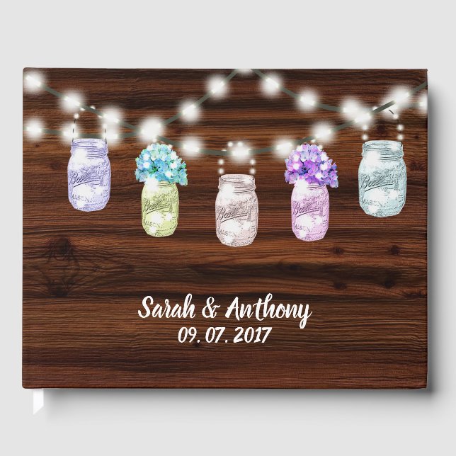 Rustic Mason Jar avec lumière Mariage livre d'hôte (Recto)
