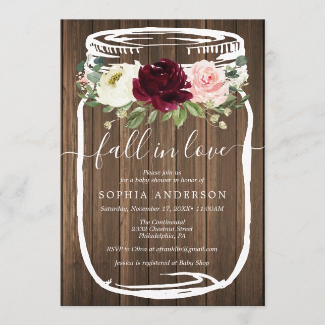 Rustic Mason Jar Baby shower Invitation (Devant)