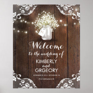 Rustic Mason Jar Barn Mariage Affiche de bienvenue