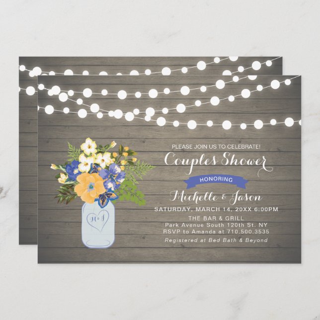 Rustic Mason Jar Couples Wedding shower Invitation (Devant / Derrière)