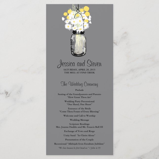 Rustic Mason Jar Daisies Programme Fleur sauvage (Devant)