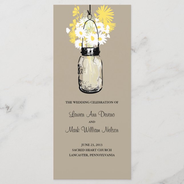 Rustic Mason Jar Daisies Programme Fleur sauvage (Devant)